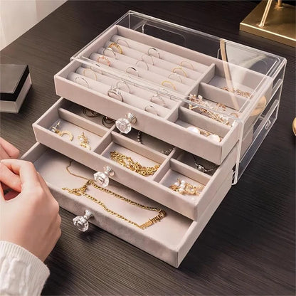 3 Drawers shelf velvet jewellery box