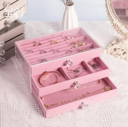 3 Drawers shelf velvet jewellery box