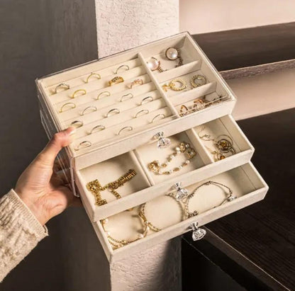 3 Drawers shelf velvet jewellery box